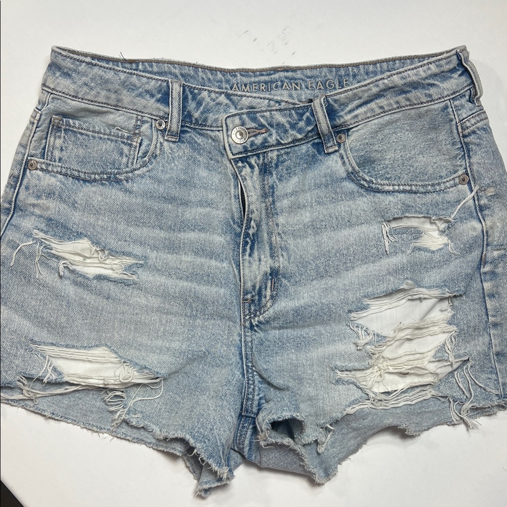 American Eagle Outfitters Faded Blue Ripped Jean Shorts - Picture 3 of 5